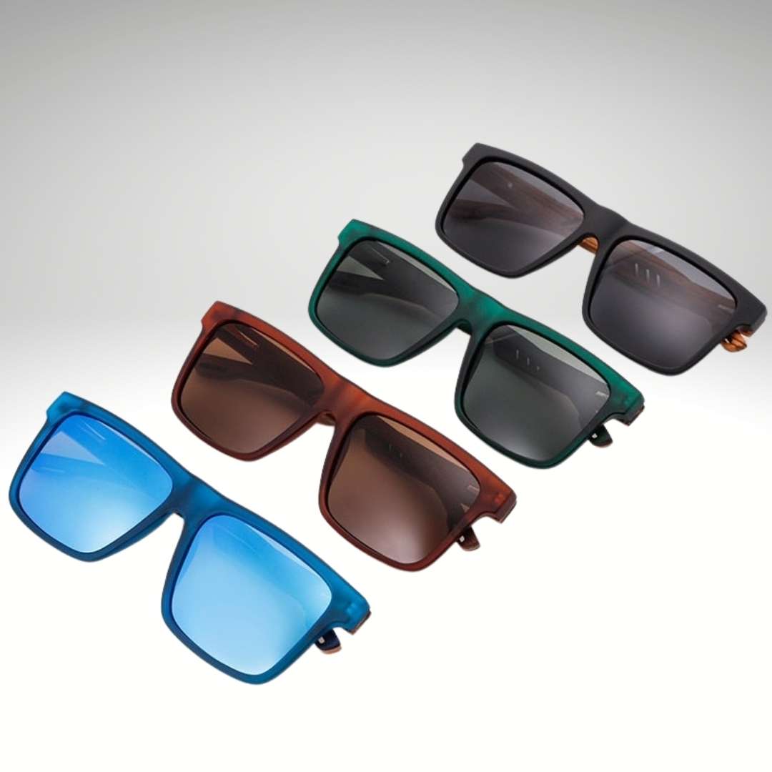 Occhiali da sole polarizzati da uomo in legno con design quadrato