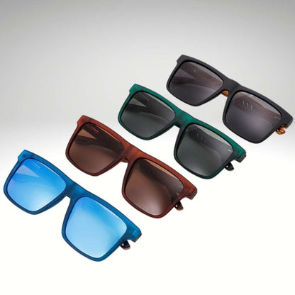 Occhiali da sole polarizzati da uomo in legno con design quadrato